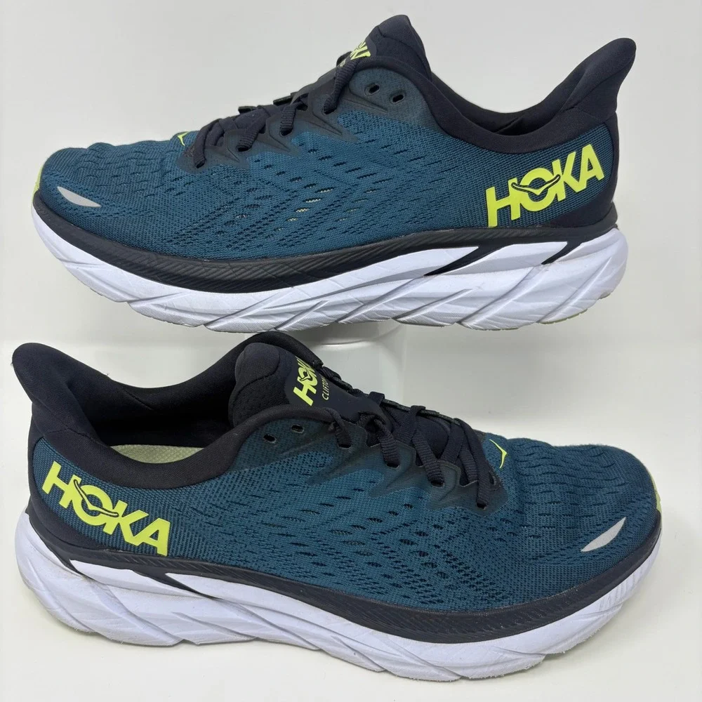Hoka Clifton 8 Mens Size 10 Blue Green Athletic Running Shoes Sneakers
